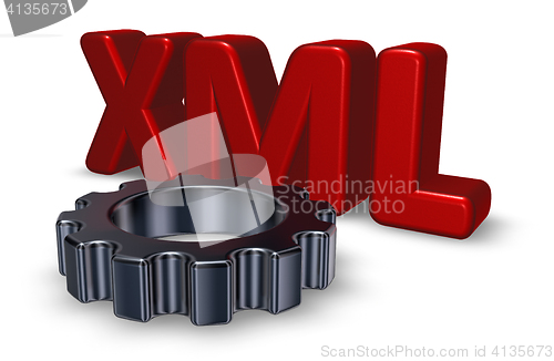 Image of xml tag and gear wheel - 3d rendering