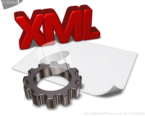 Image of xml tag and gear wheel - 3d rendering