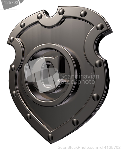 Image of copyright symbol on metal shield on white background - 3d illustration