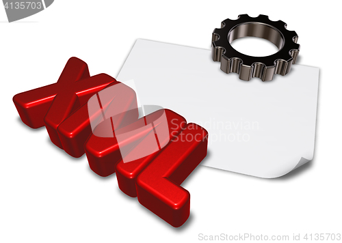 Image of xml tag and gear wheel - 3d rendering