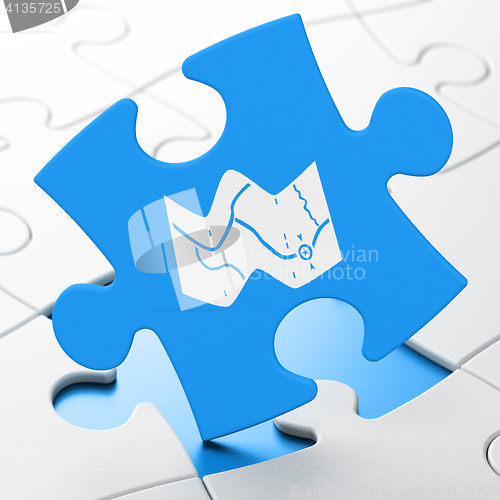 Image of Vacation concept: Map on puzzle background