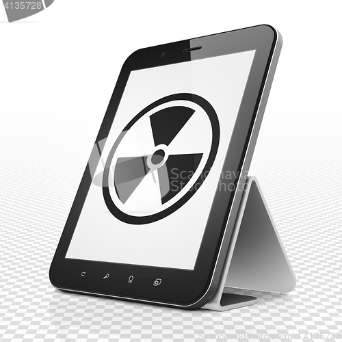 Image of Science concept: Tablet Computer with Radiation on display