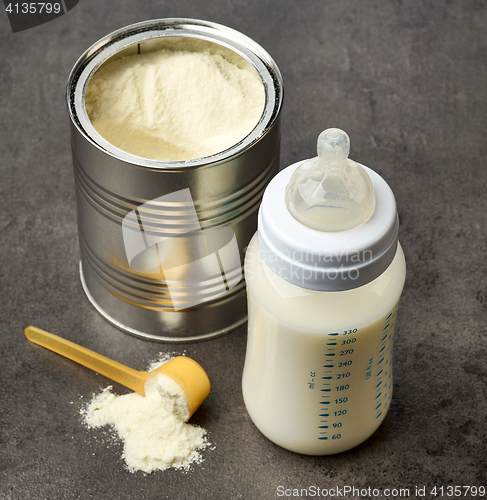 Image of Baby bottle and milk powder