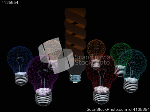 Image of energy-saving lamps. 3D illustration