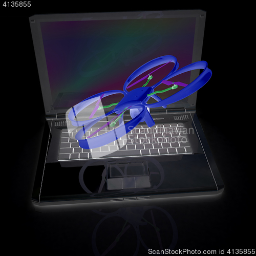 Image of Drone and laptop. 3D render