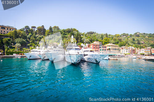 Image of Portofino, Italy - Summer 2016 - Three luxury Yacht