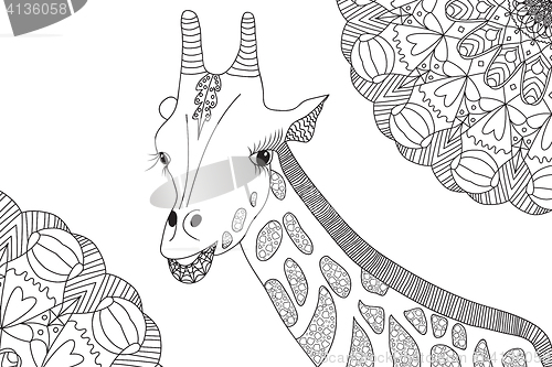 Image of Hand-drawn giraffe illustration for coloring book