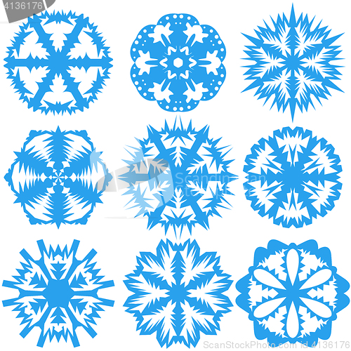 Image of Set of snowflakes on a white background. illustration