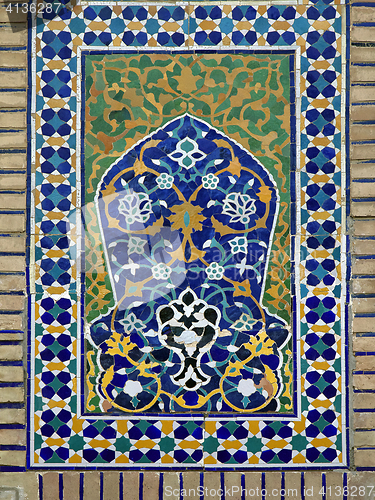 Image of Old Eastern mosaic on the wall Uzbekistan