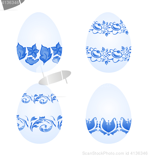 Image of Easter eggs with russian national ornament in gzhel style