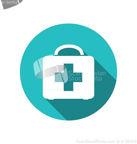 Image of Icon of medicine chest with long shadow in flat style