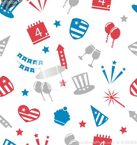 Image of Seamless Pattern for Independence Day of America, Flat Icons in 