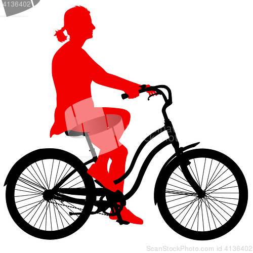 Image of Silhouette of a cyclist girl. illustration