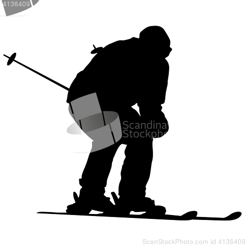 Image of Mountain skier speeding down slope. sport silhouette