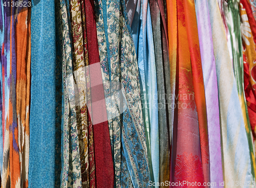 Image of Colorful scarves on an oriental bazaar market