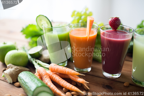 Image of glasses with different fruit or vegetable juices