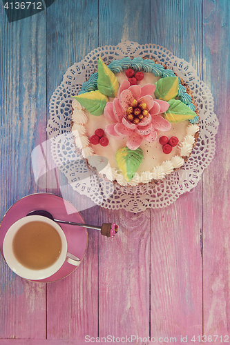 Image of cakes on color background