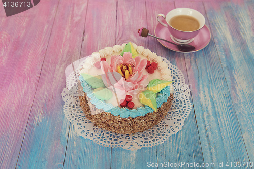 Image of cakes on color background