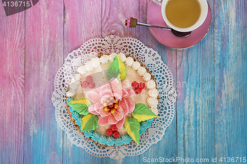 Image of cakes on color background