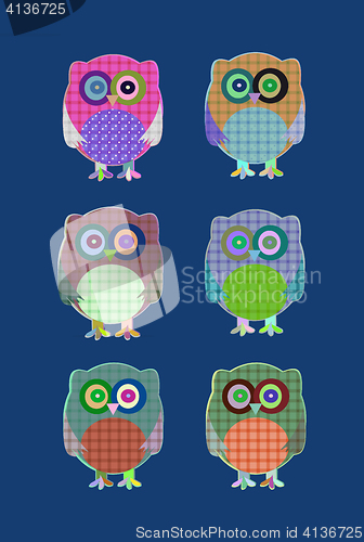 Image of vector textile owls icon set