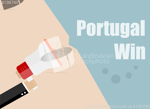 Image of Portugal win. Flat design vector business illustration concept Digital marketing business man holding megaphone for website and promotion banners.