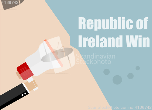 Image of Republic of Ireland win. Flat design vector business illustration concept Digital marketing business man holding megaphone for website and promotion banners.