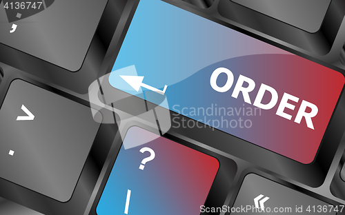Image of computer keyboard with order now button . keyboard keys. vector illustration