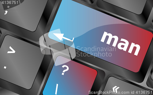 Image of man words on computer pc keyboard keys . keyboard keys. vector illustration