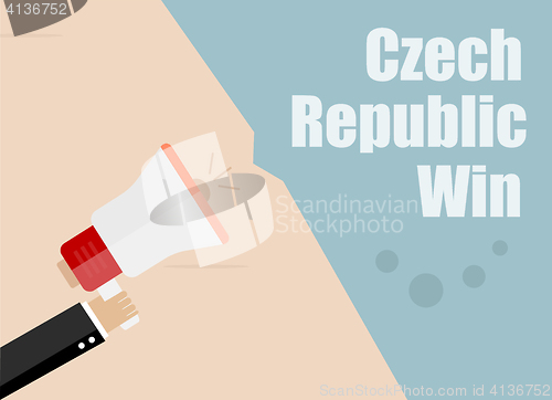 Image of Czech Republic win. Flat design vector business illustration concept Digital marketing business man holding megaphone for website and promotion banners.