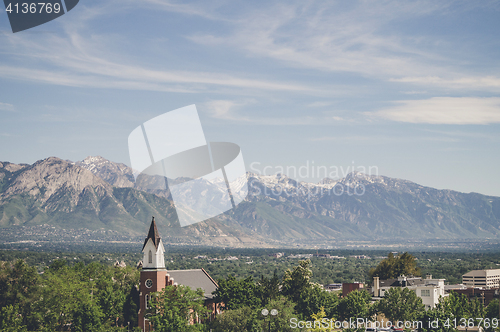 Image of Small city church in a valley