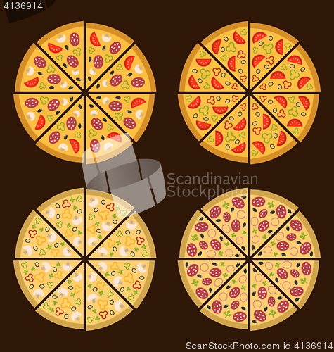 Image of Collection of Different Pizza Isolated