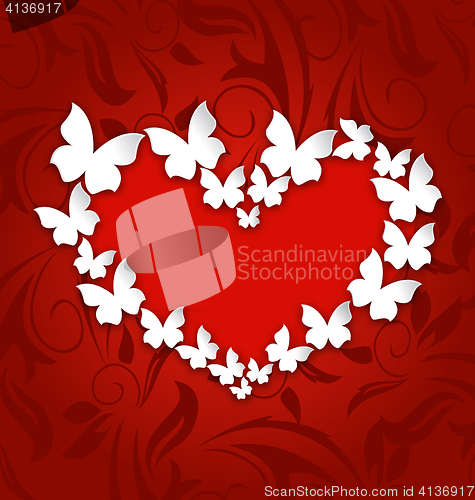 Image of Cute postcard with heart made in paper butterflies for Valentine