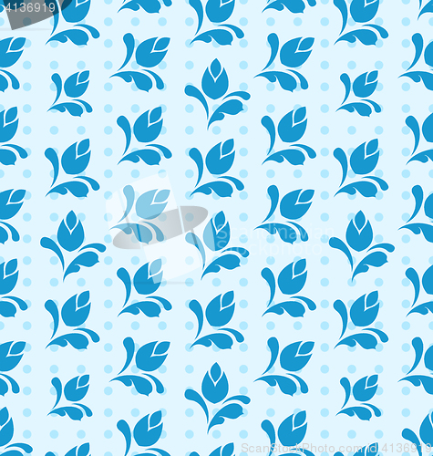 Image of Seamless Pattern with Floral Elements, Blue Background