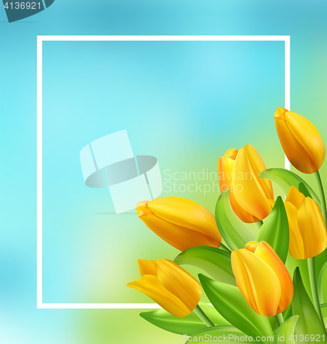 Image of Natural Frame with Yellow Tulips Flowers