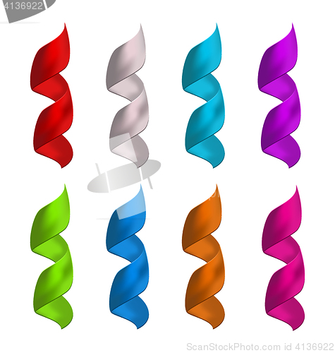 Image of Set shiny colorful satin spiral ribbons isolated on white backgr