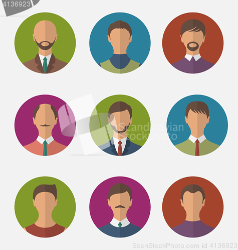 Image of Set colorful male faces circle icons, trendy flat style