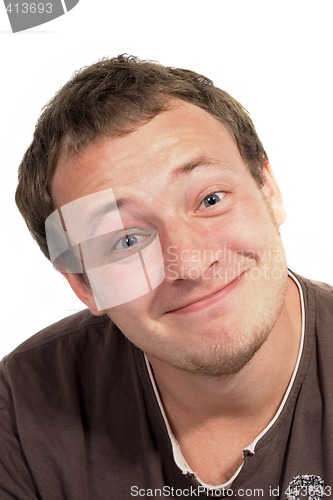Image of The person of a smiling young man. A funny picture. isolated