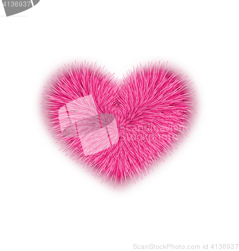 Image of fur pink heart for Valentines Day isolated on white background