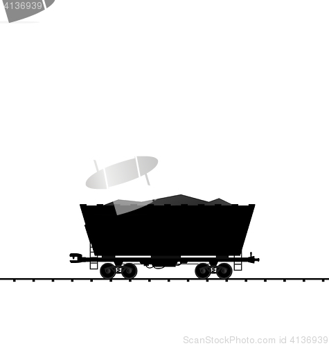 Image of Illustration cargo coal wagon freight railroad train, black tran