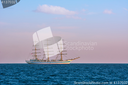 Image of Sailing Ship without Sails in the Sea