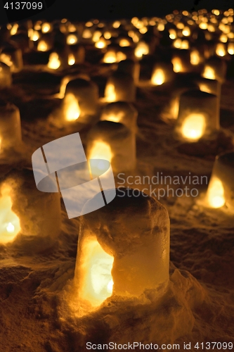 Image of Kamakura snow lanterns at a festival in Yokote, Akita, Japan