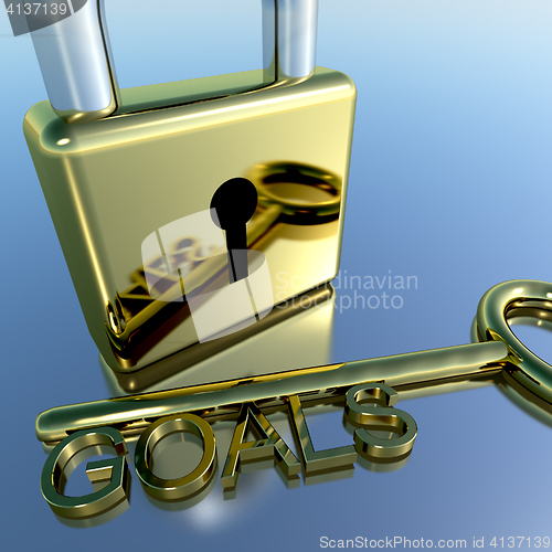 Image of Padlock With Goals Key Showing Objectives Hope And Future