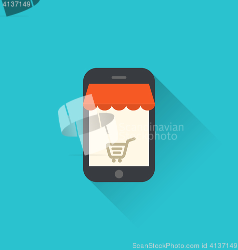 Image of Online shopping on smartphone via modern communication technolog