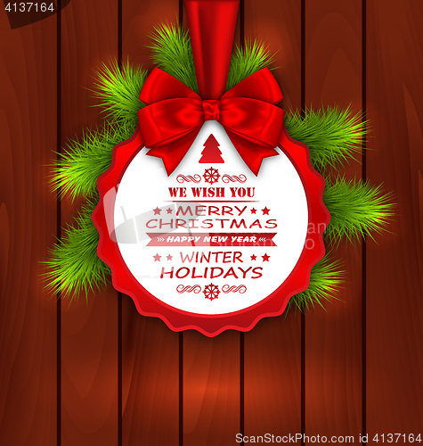 Image of Merry Christmas Elegant Card with Bow Ribbon