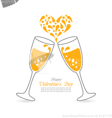 Image of Wineglasses of Sparkling Champagne Happy Valentines Day