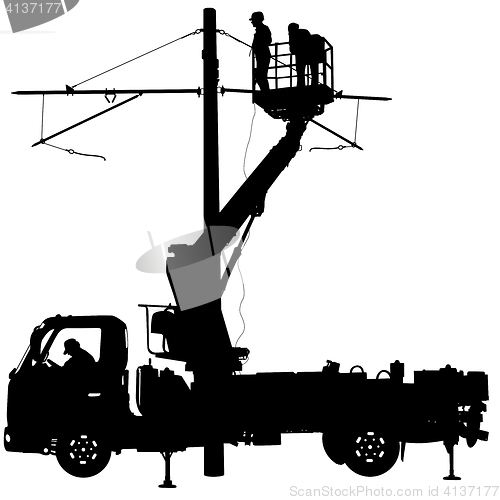 Image of Electrician, making repairs at a power pole. illustration