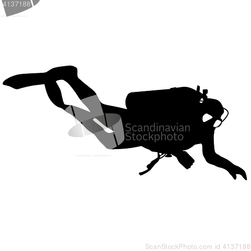 Image of Black silhouette scuba divers. illustration.