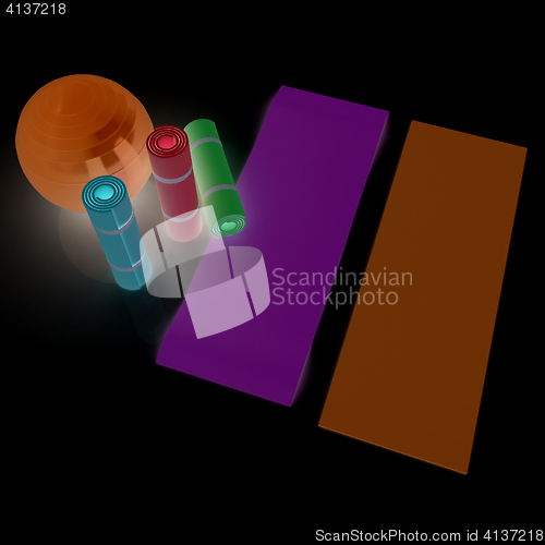 Image of karemat and fitness ball. 3D illustration