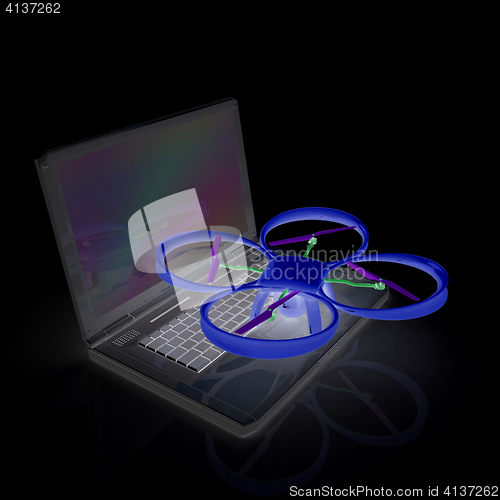 Image of Drone and laptop. 3D render