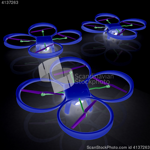 Image of Drone, quadrocopter, with photo camera. 3d render